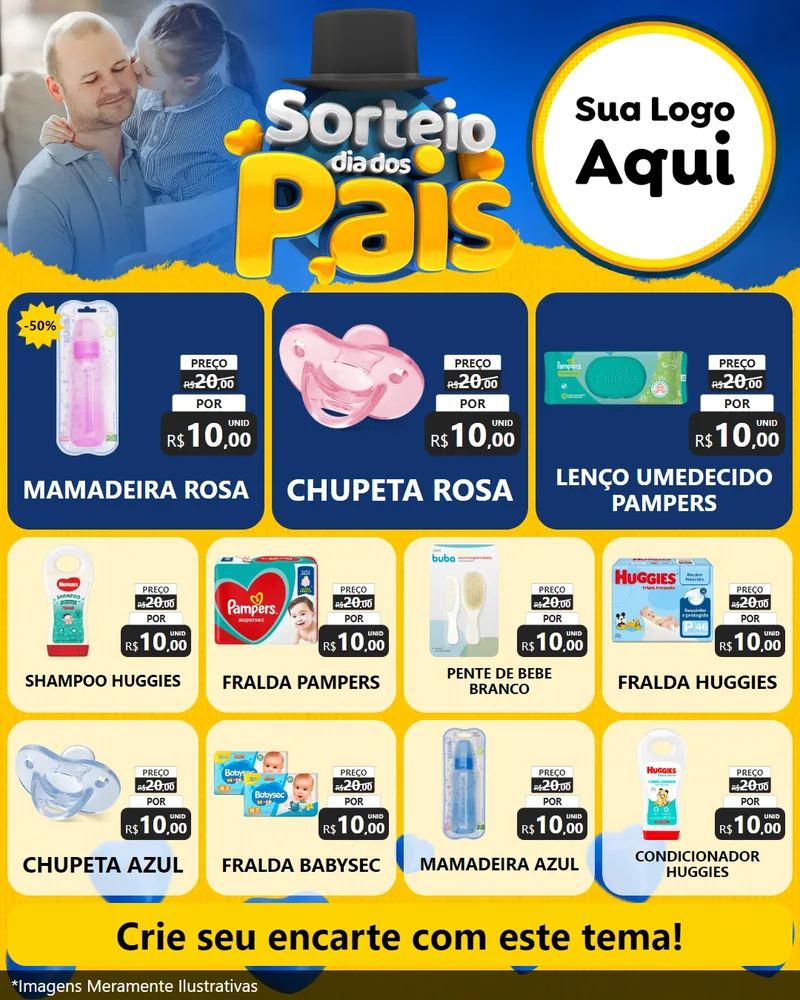 Modelo de Rede Social para Feed Instagram com o tema Sorteio Dia Dos Pais para Bebês