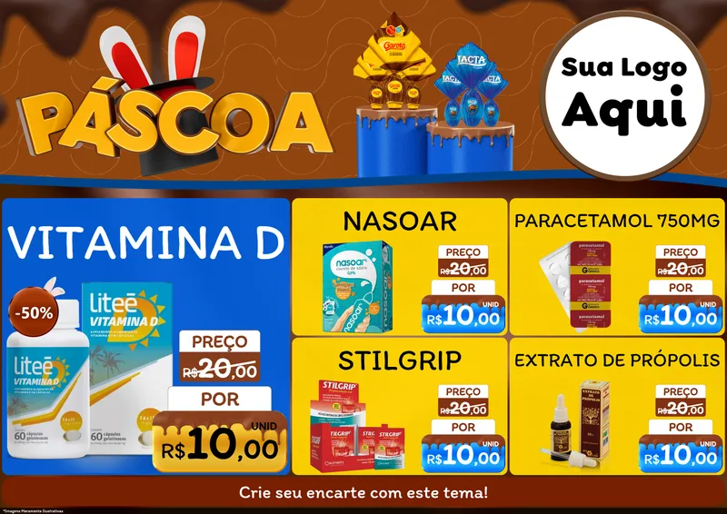 Modelo de Encarte para Encarte A4 Horizontal com o tema Páscoa para Farmácia