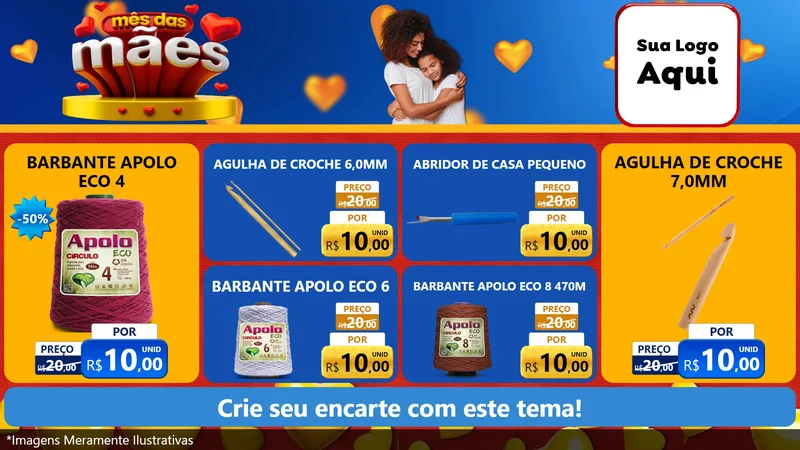 Modelo de TV para TV Horizontal com o tema Mês das Mães para Armarinho e Aviamentos