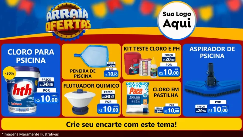 Modelo de TV para TV Horizontal com o tema Arraiá de Ofertas - Junina para Produtos para Piscina