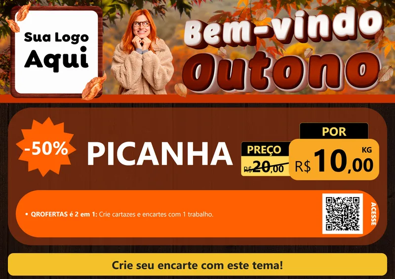 Modelo de Cartaz para Cartaz A4 Horizontal com o tema Bem-vindo Outono para Açougue
