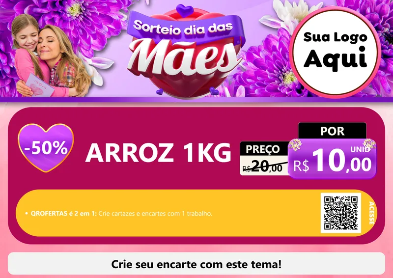 Modelo de Cartaz para Cartaz A4 Horizontal com o tema Sorteio Dia das Mães para Supermercado