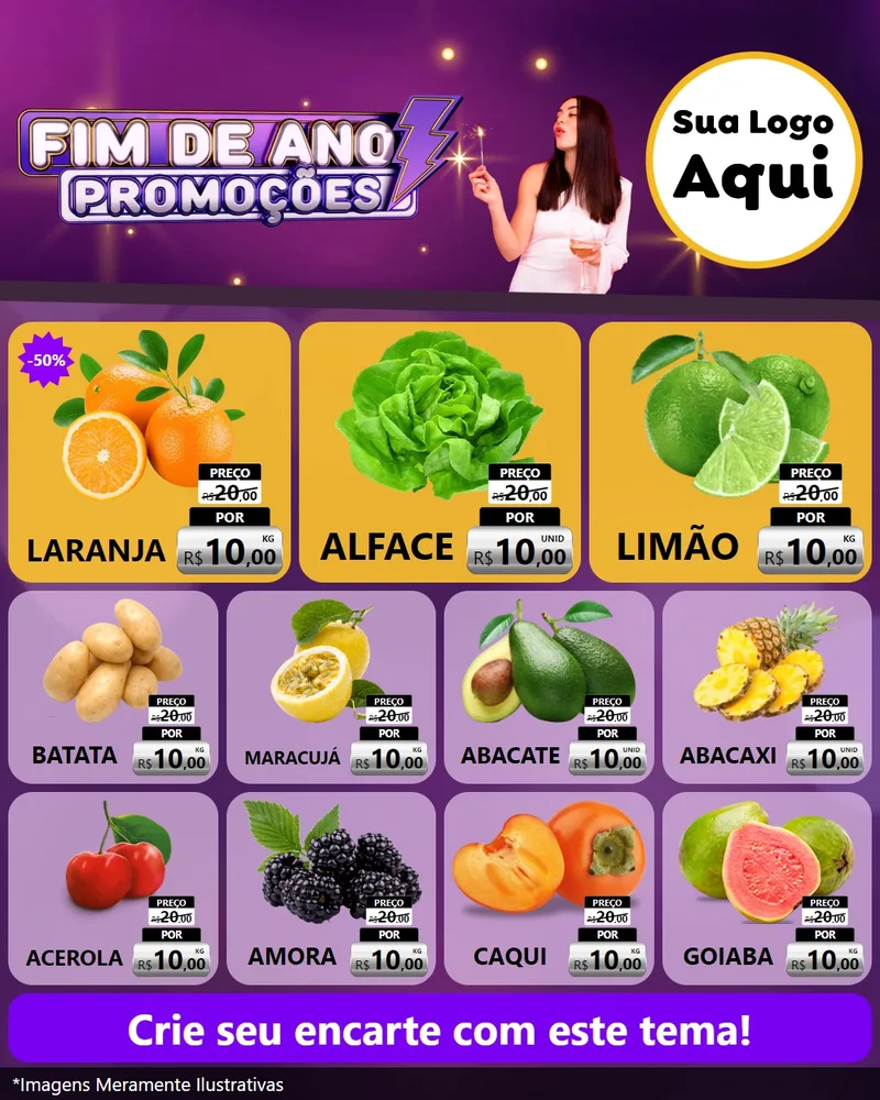 Modelo de Rede Social para Feed Instagram com o tema Fim de Ano Promoções para Hortifrúti