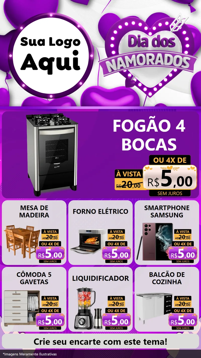 Modelo de Rede Social para Stories com o tema Dia dos Namorados para Móveis e Eletro