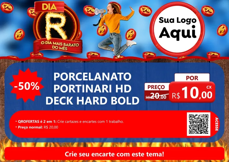 Modelo de Cartaz para Cartaz A4 Horizontal com o tema Dia R - O Dia Mais Barato Do Mês para Pisos e revestimentos