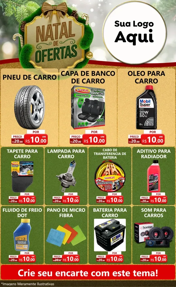 Modelo de Encarte para Encarte Grande com o tema Ofertas de Natal para Auto peças