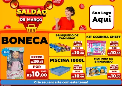 Modelo de Encarte para Encarte A4 Horizontal com o tema Saldão de Março para Brinquedos