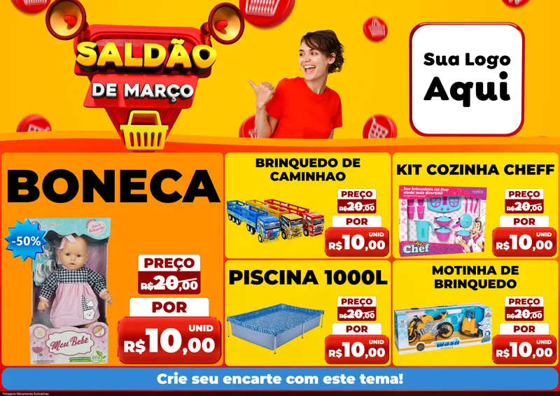 Modelo de Encarte para Encarte A4 Horizontal com o tema Saldão de Março para Brinquedos