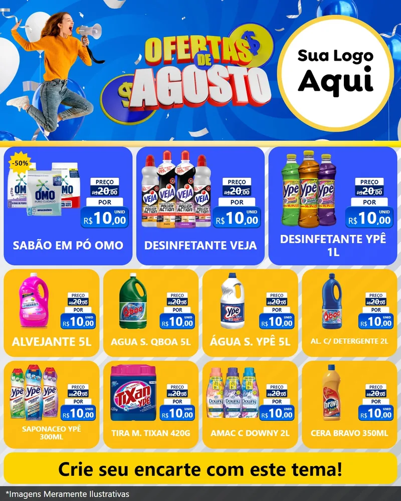 Modelo de Rede Social para Feed Instagram com o tema Ofertas de Agosto para Produtos de Limpeza
