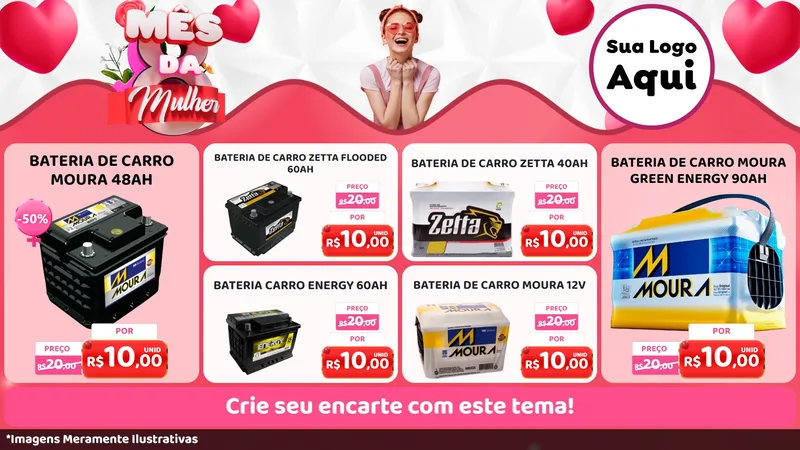 Modelo de TV para TV Horizontal com o tema Mês da Mulher para Baterias Elétricas
