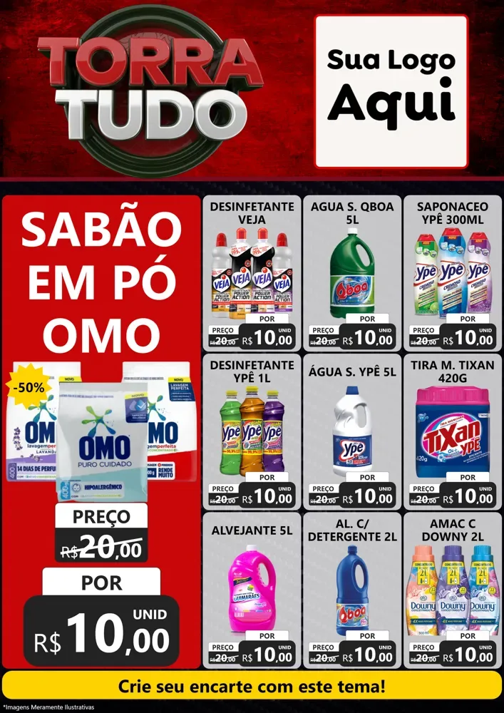 Modelo de Encarte para Encarte A4 Vertical com o tema Torra Tudo para Produtos de Limpeza