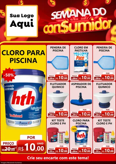 Modelo de Encarte para Encarte A4 Vertical com o tema Semana do Consumidor para Produtos para Piscina
