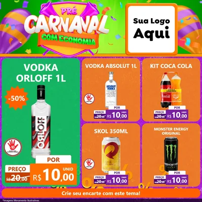 Modelo de Rede Social para Feed Facebook com o tema Pré-Carnaval Com Economia para Distribuidora de bebidas