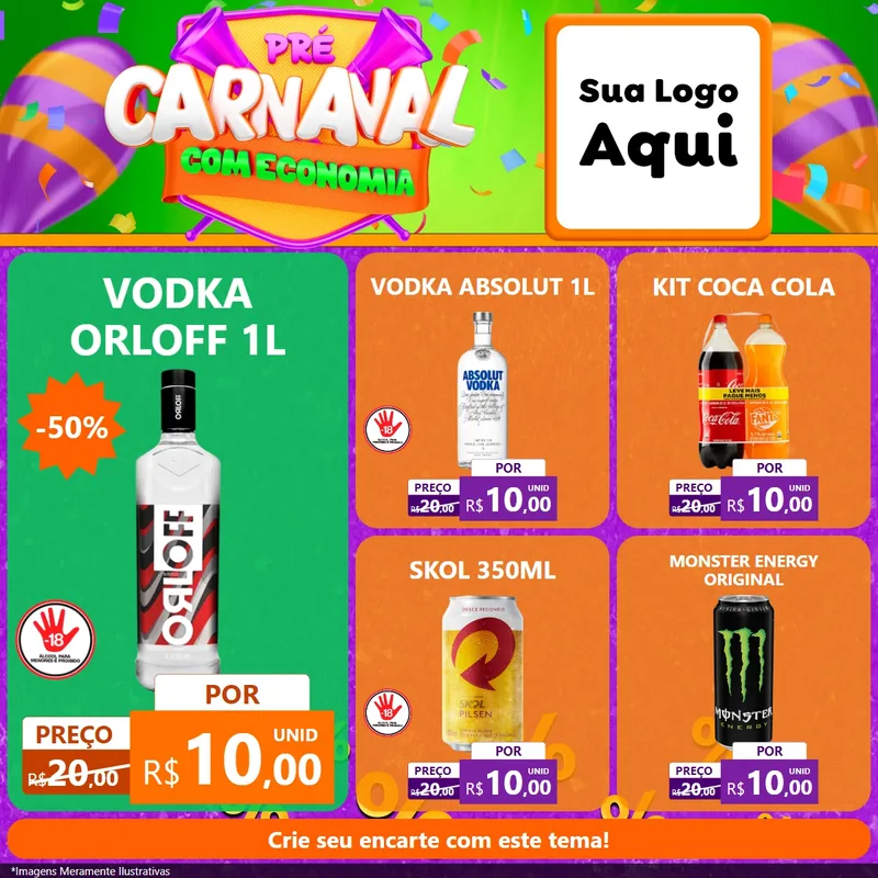 Modelo de Rede Social para Feed Facebook com o tema Pré-Carnaval Com Economia para Distribuidora de bebidas