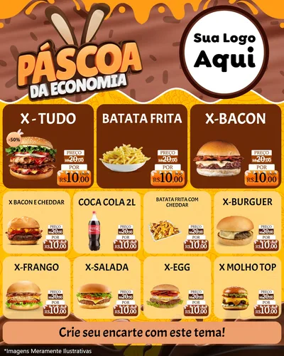 Modelo de Rede Social para Feed Instagram com o tema Páscoa da Economia para Hamburgueria