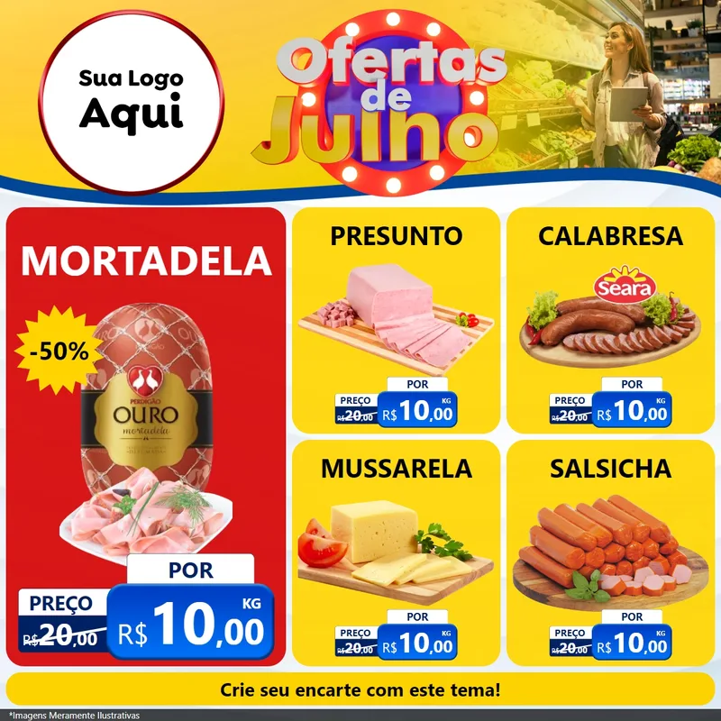 Modelo de Rede Social para Feed Facebook com o tema Ofertas de Julho para Frios e Laticínios