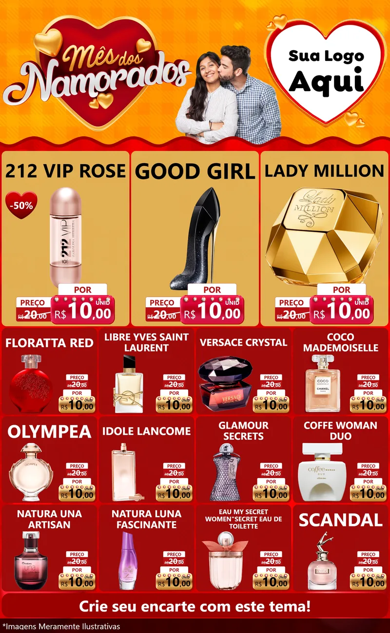 Modelo de Encarte para Encarte Grande com o tema Mês dos Namorados para Perfumes