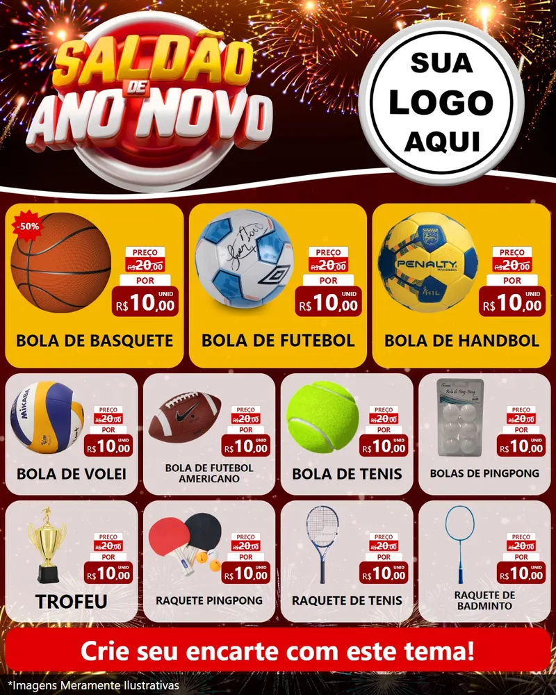 Modelo de Rede Social para Feed Instagram com o tema Saldão de Ano Novo para Artigos Esportivos