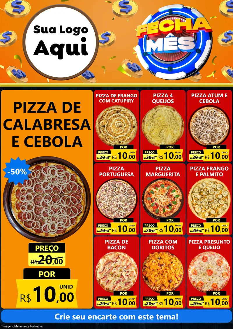Modelo de Encarte para Encarte A4 Vertical com o tema Fecha Mês para Pizzaria