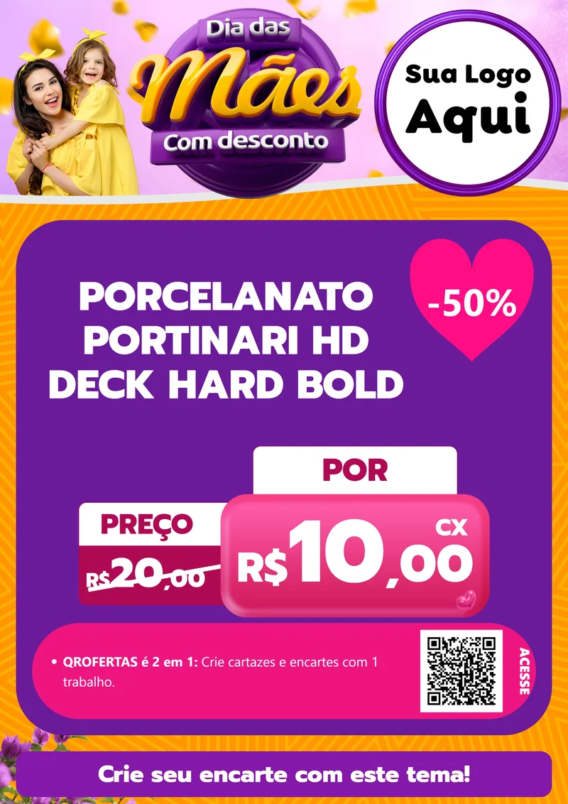 Modelo de Cartaz para Cartaz A4 Vertical com o tema Dia das Mães com Desconto para Pisos e revestimentos