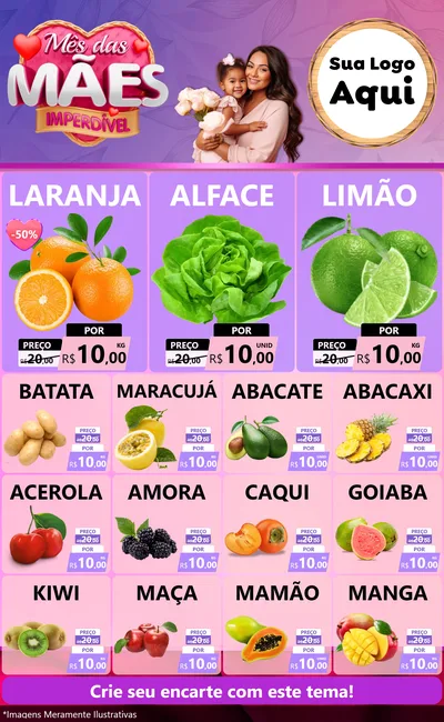 Modelo de Encarte para Encarte Grande com o tema Mês das Mães Imperdível para Hortifrúti