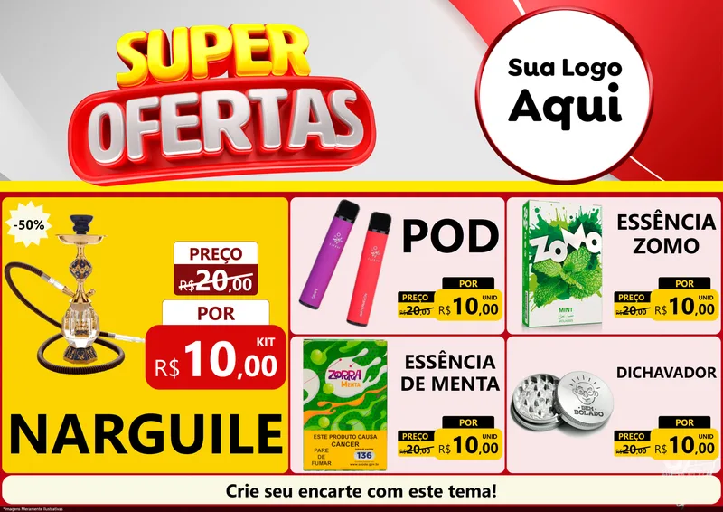 Modelo de Encarte para Encarte A4 Horizontal com o tema Super Ofertas para Tabacaria