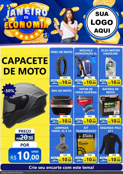 Modelo de Encarte para Encarte A4 Vertical com o tema Janeiro da Economia para Moto peças