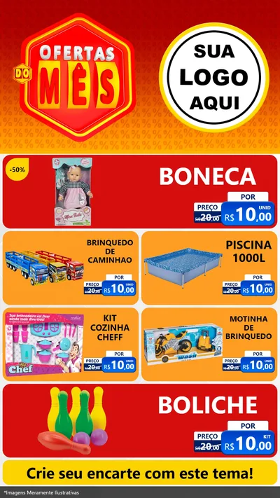 Modelo de TV para TV Vertical com o tema Ofertas do Mês para Brinquedos