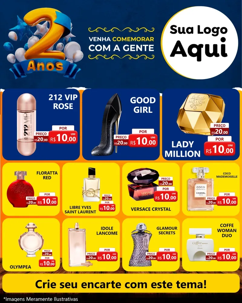 Modelo de Rede Social para Feed Instagram com o tema Aniversário de 2 anos para Perfumes