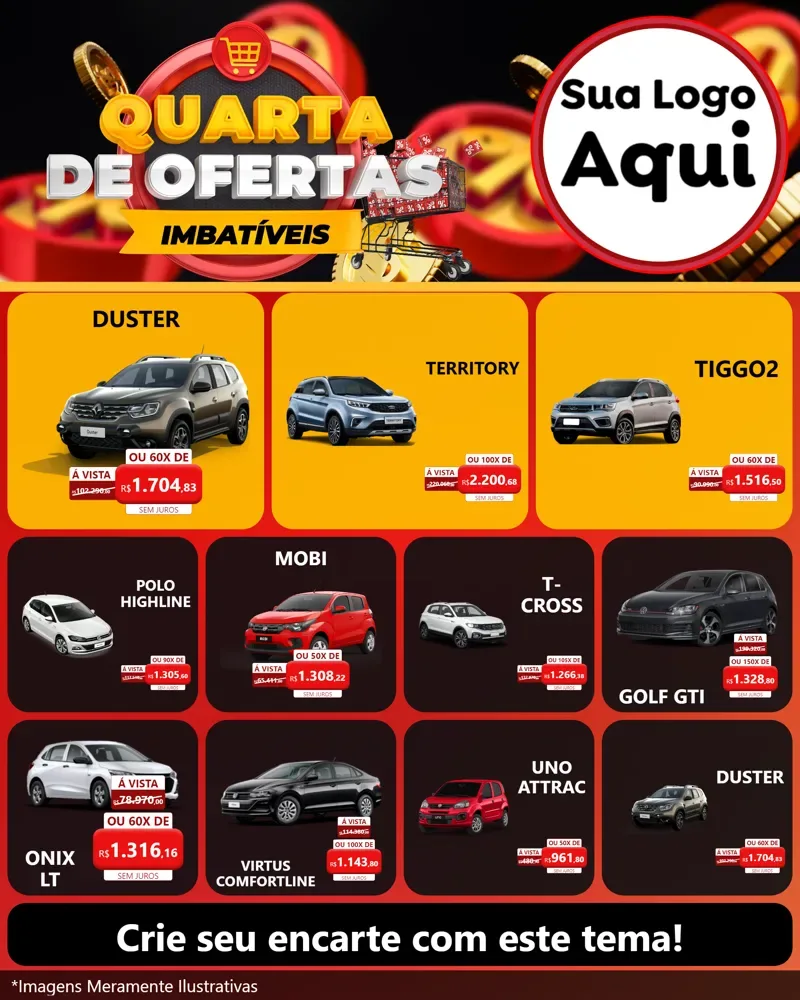 Modelo de Rede Social para Feed Instagram com o tema Quarta de Ofertas Imbatíveis para Concessionaria de Carros
