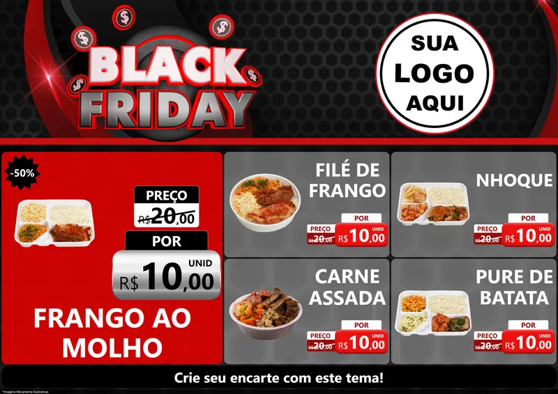 Modelo de Encarte para Encarte A4 Horizontal com o tema Black Friday para Restaurante