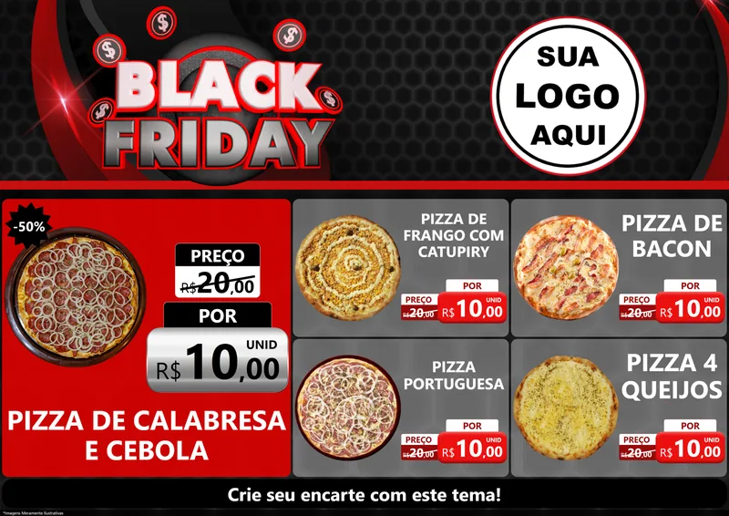 Modelo de Encarte para Encarte A4 Horizontal com o tema Black Friday para Pizzaria