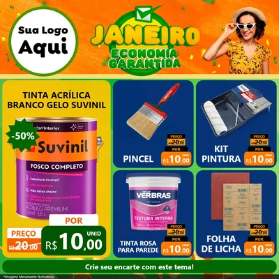 Modelo de Rede Social para Feed Facebook com o tema Janeiro - Economia Garantida para Tintas e Ferramentas