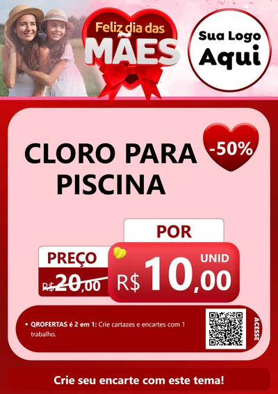 Modelo de Cartaz para Cartaz A4 Vertical com o tema Feliz Dia Das Mães para Produtos para Piscina