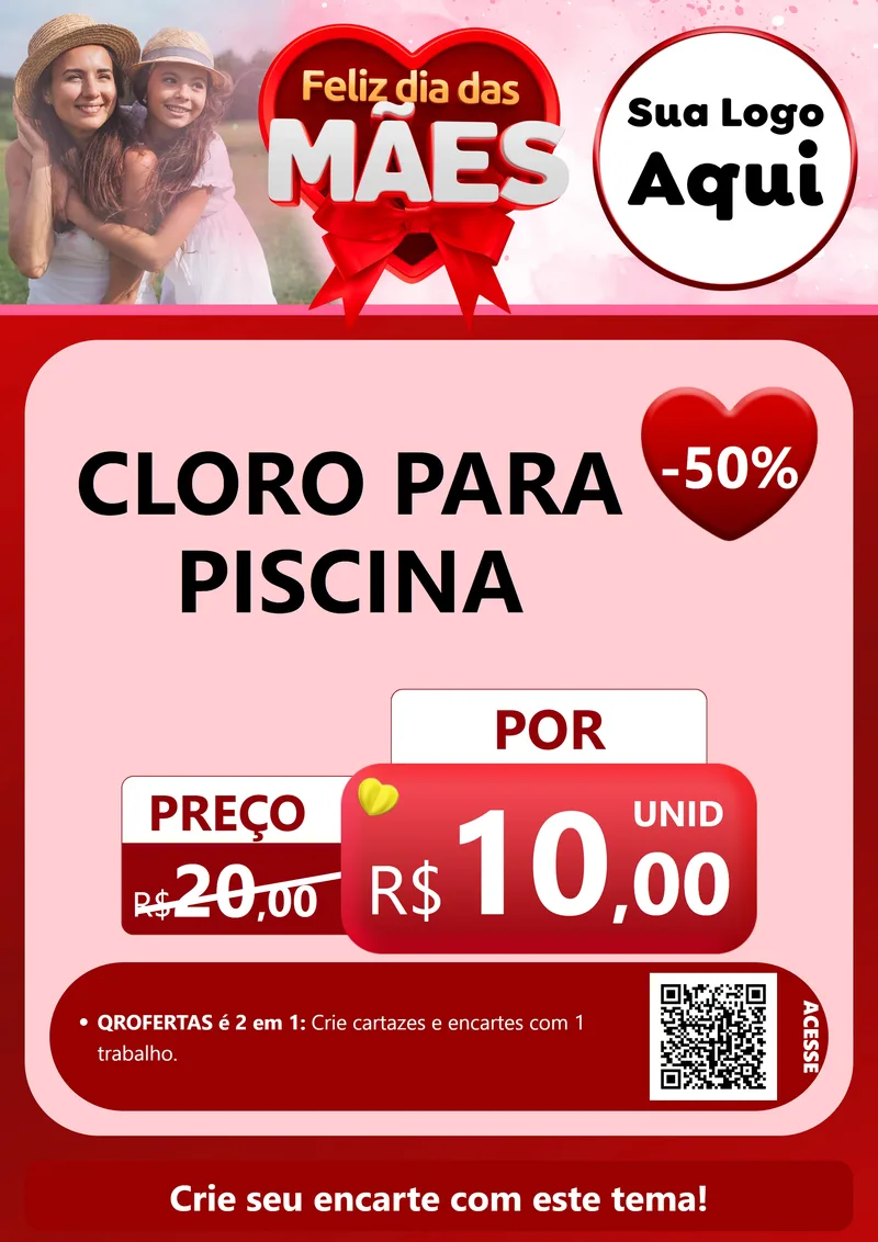 Modelo de Cartaz para Cartaz A4 Vertical com o tema Feliz Dia Das Mães para Produtos para Piscina