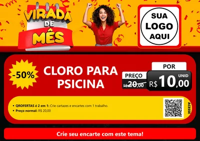 Modelo de Cartaz para Cartaz A4 Horizontal com o tema Virada de Mês para Produtos para Piscina