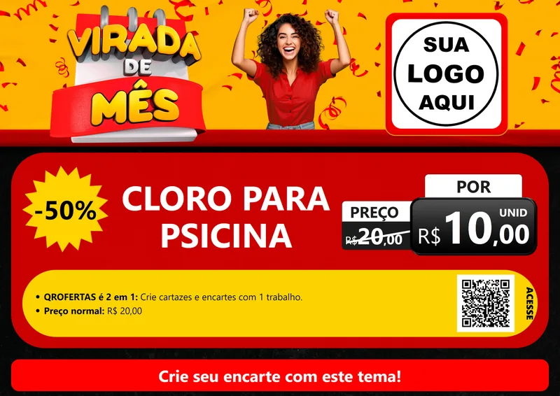 Modelo de Cartaz para Cartaz A4 Horizontal com o tema Virada de Mês para Produtos para Piscina