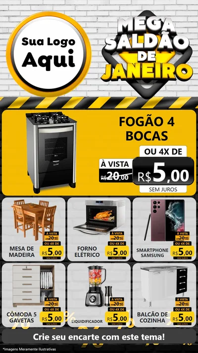 Modelo de Rede Social para Stories com o tema Mega Saldão de Janeiro para Móveis e Eletro