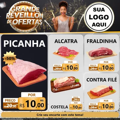 Modelo de Rede Social para Feed Facebook com o tema Grande Réveillon de Ofertas para Açougue
