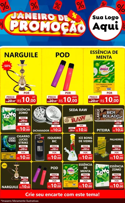 Modelo de Encarte para Encarte Grande com o tema Janeiro de Promoção para Tabacaria