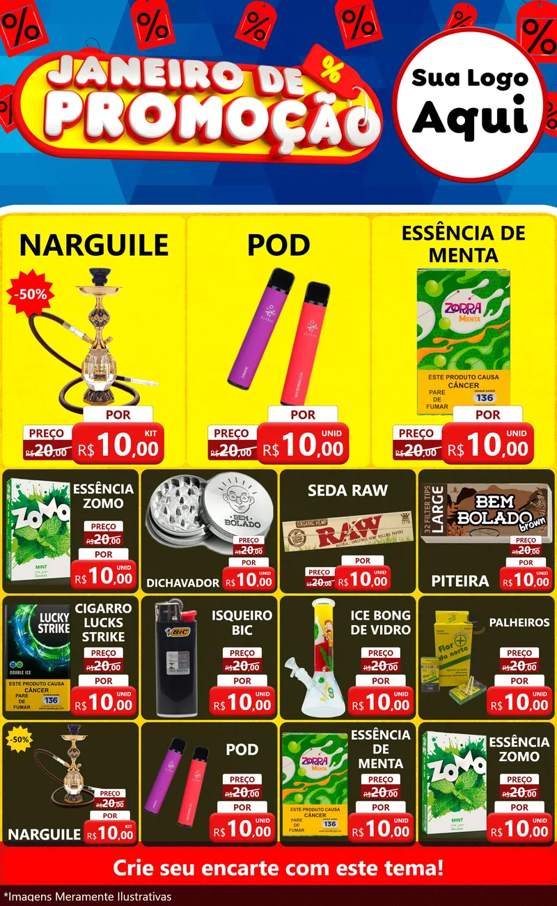 Modelo de Encarte para Encarte Grande com o tema Janeiro de Promoção para Tabacaria
