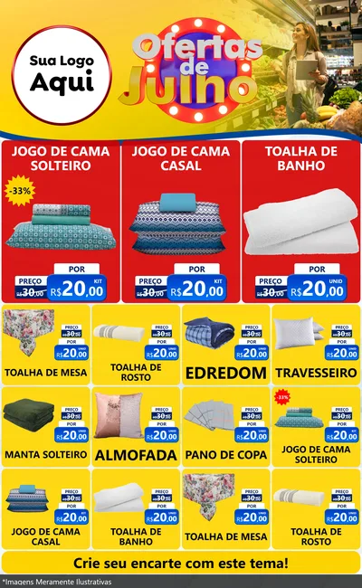 Modelo de Encarte para Encarte Grande com o tema Ofertas de Julho para Cama, Mesa e Banho