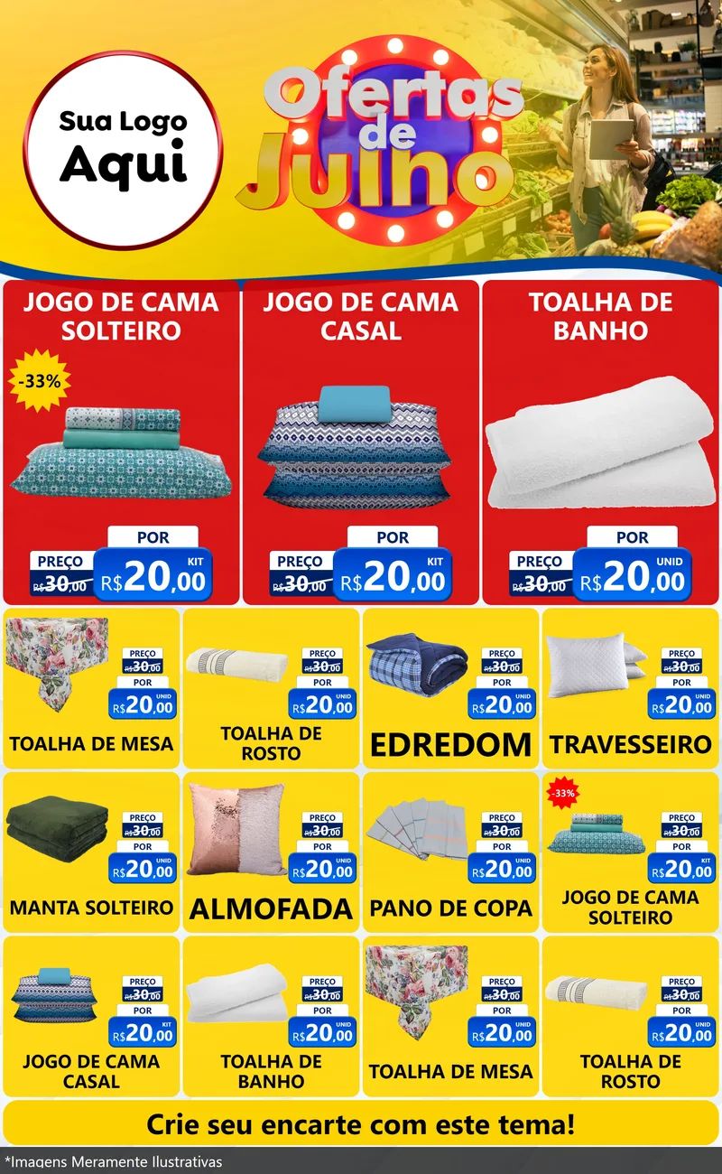 Modelo de Encarte para Encarte Grande com o tema Ofertas de Julho para Cama, Mesa e Banho
