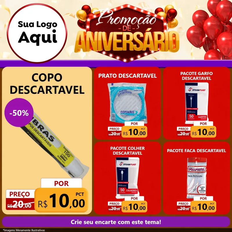 Modelo de Rede Social para Feed Facebook com o tema Promoção de Aniversário para Embalagens