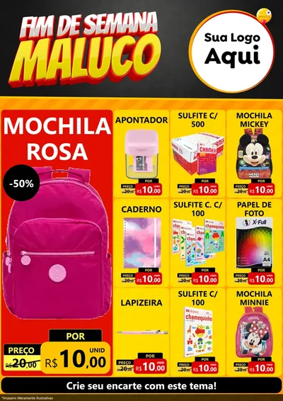 Modelo de Encarte para Encarte A4 Vertical com o tema Final de Semana Maluco para Papelaria