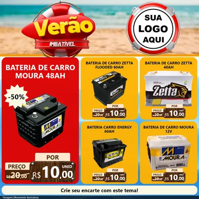 Modelo de Rede Social para Feed Facebook com o tema Verão Imbatível para Baterias Elétricas