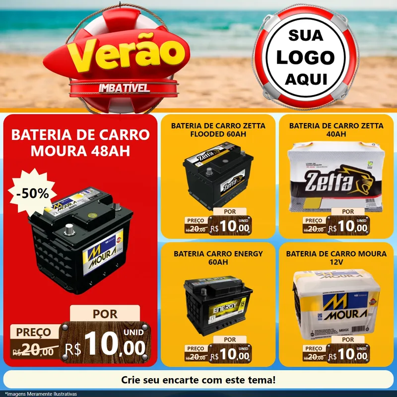 Modelo de Rede Social para Feed Facebook com o tema Verão Imbatível para Baterias Elétricas