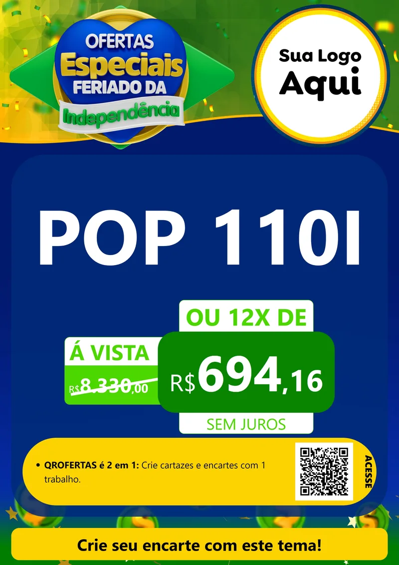 Modelo de Cartaz para Cartaz A4 Vertical com o tema Ofertas Especiais Feriado da Independência para Concessionaria de Motos