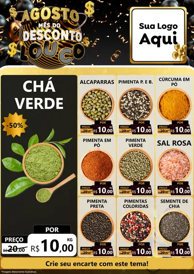 Modelo de Encarte para Encarte A4 Vertical com o tema Agosto Mês do Desconto Louco para Produtos Naturais
