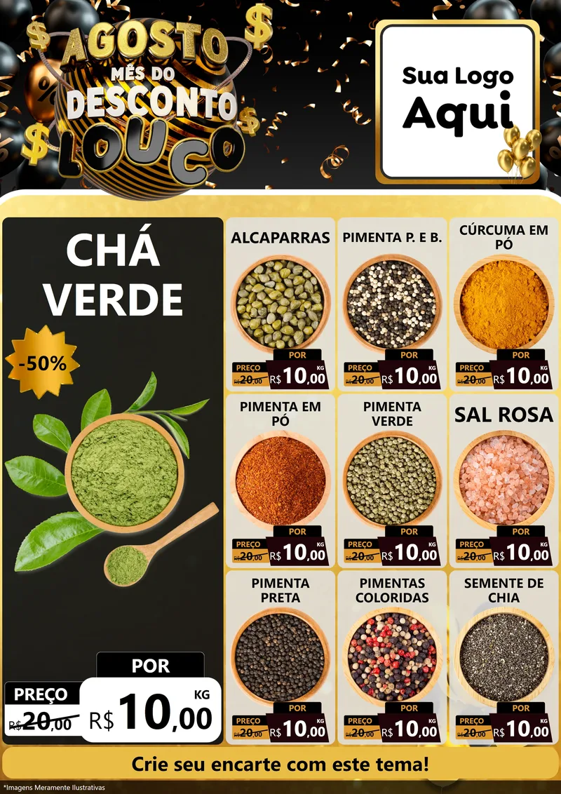Modelo de Encarte para Encarte A4 Vertical com o tema Agosto Mês do Desconto Louco para Produtos Naturais